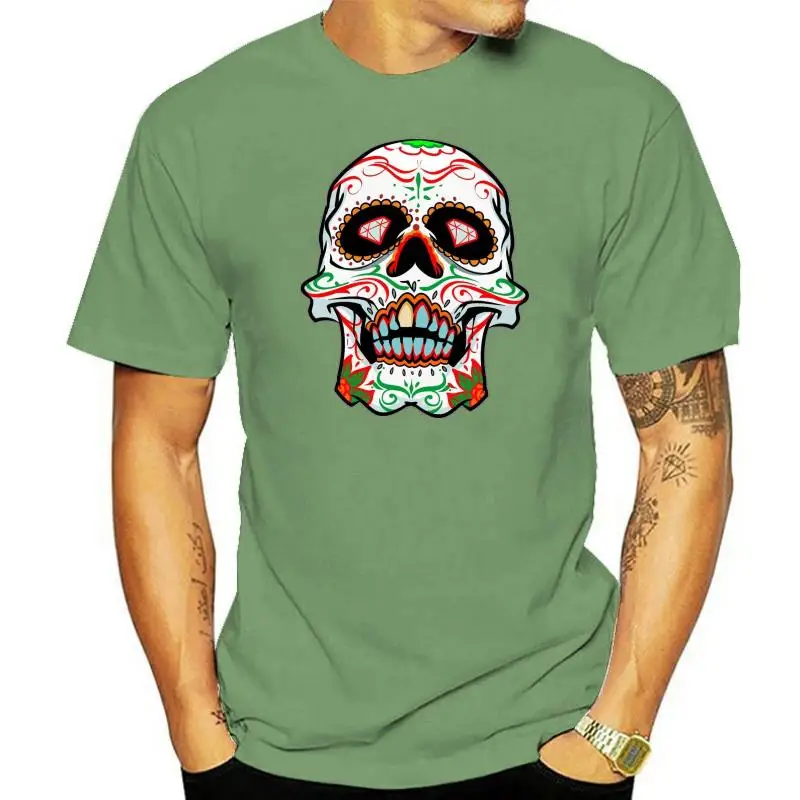 

Velocitee Mens Sugar Skull T Shirt De La Muertos Scary Horror Evil Goth Men T-Shirt Cotton 100% Top Tee 2022 Latest