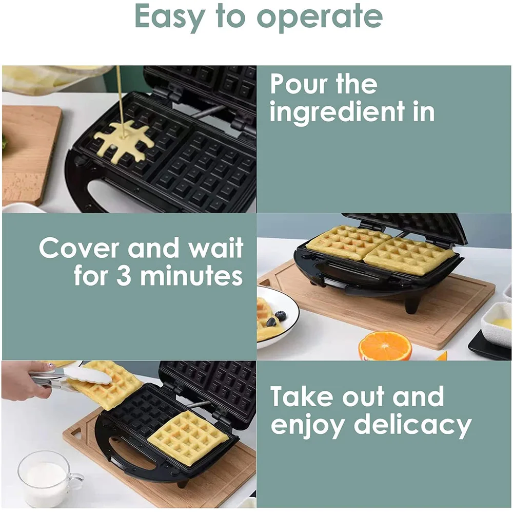 3 in 1 Breakfast Machine US 120V 800W Household Waffle Maker Electric Sandwich Stripe Bread Pancake Non Stick Pan |