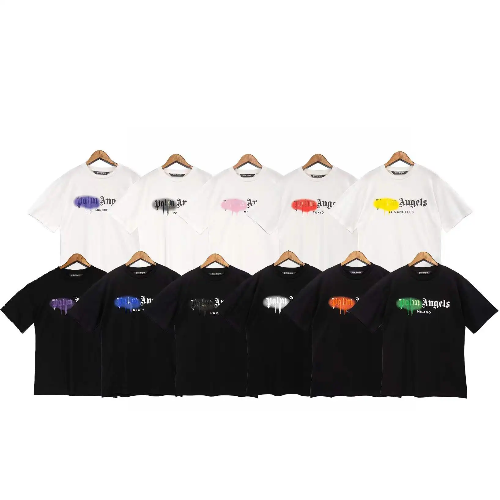 

Palm Angels Men/Women City Spray Paint Printed Cotton Casual Fashion Round Neck T-Shirt Boyfriend Girlfriend Gift