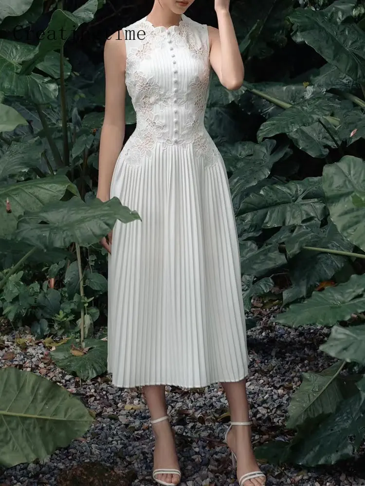 

Женское кружевное вечернее платье с вышивкой, плиссированное длинное Белое Облегающее Платье-трапеция без рукавов с высокой талией, модель 1B186 на лето, 2023