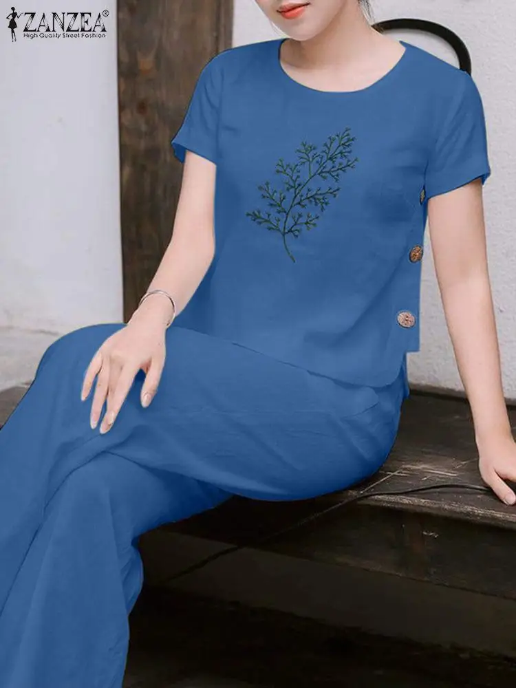 Костюм ZANZEA женский из футболки и брюк с вышивкой