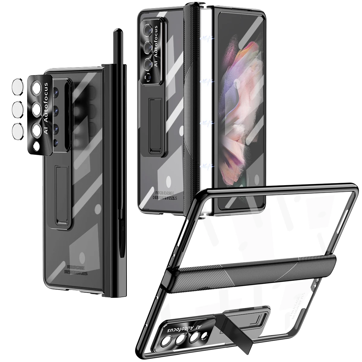 

Чехол с полной защитой для Samsung Galaxy Z Fold 3 4 Fold3 Fold4, магнитный прозрачный чехол с ручкой и защитным закаленным стеклом