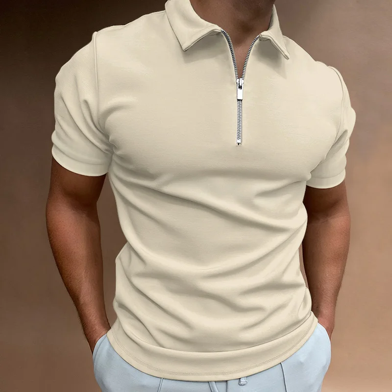 NEW Men's Solid Color Polo Shirt Short Sleeve Turn-Down Collar Zipper Polo Shirt&for Men Casual Streetwear 2022 Summer Male Tops images - 6