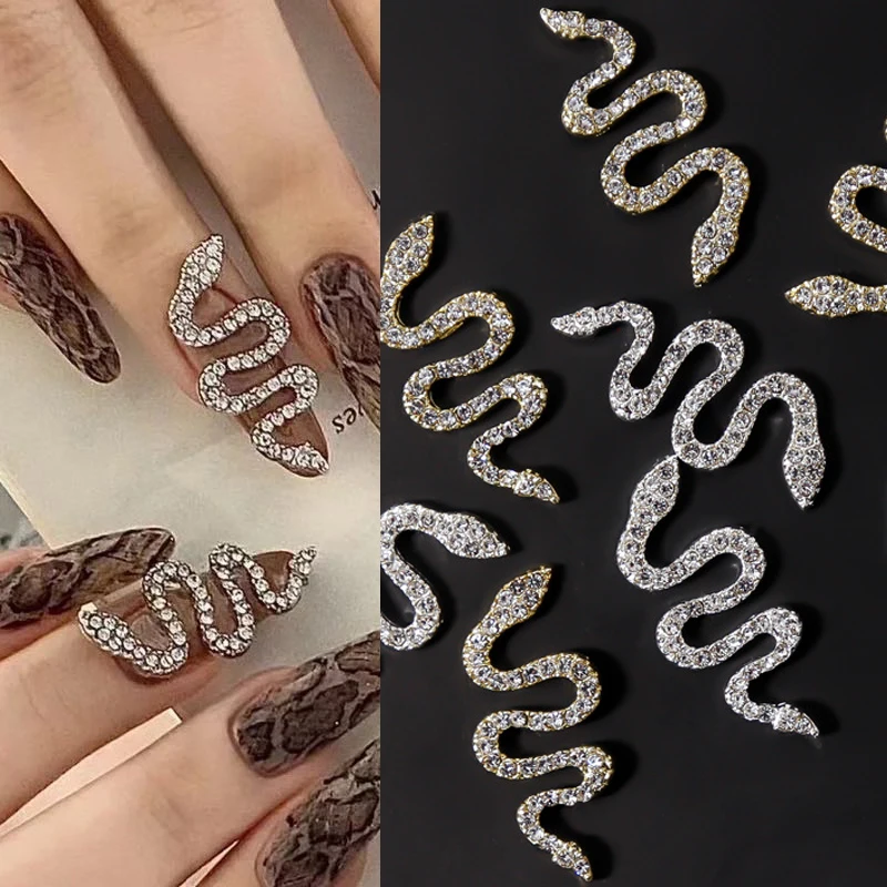 

Oversized Snake 3D Nail Charm Zodiac Gold Words Metal Crystals Rhinestones For Nails Art Decorations DIY Alloy Nail Diamond