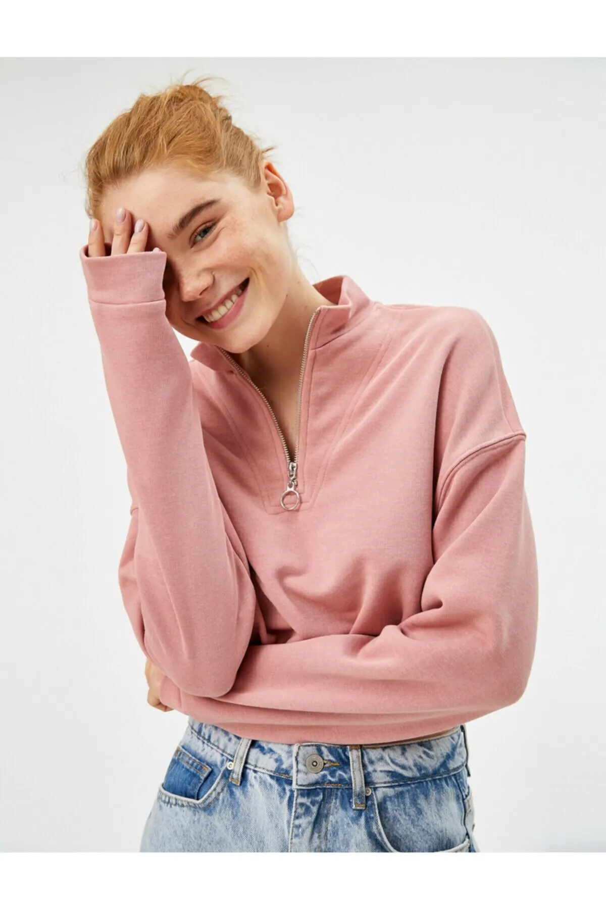 

Женский свитшот с воротником-стойкой, розовые хлопковые Толстовки на молнии, модные всесезонные новые дизайнерские пуловеры, флисовые толс...