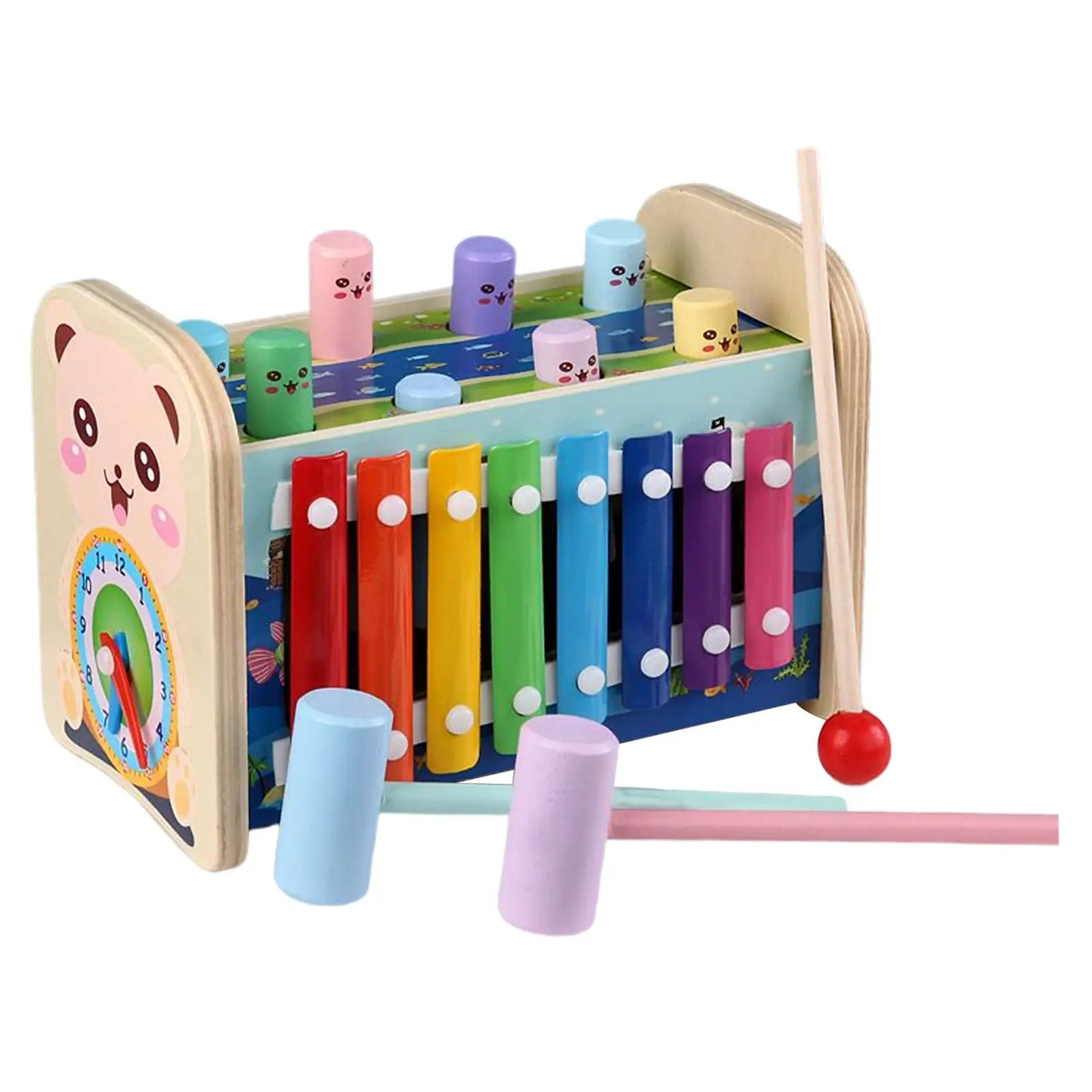 

4 in 1 Montessori Toy Fine Skills with Clock Gear Pounding for Toddler Boys and Girls Bedroom