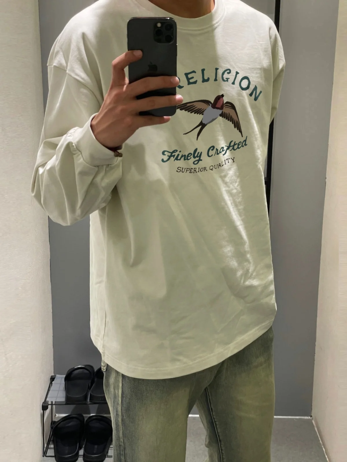 260G Pure Cotton White T-shirt Men's Fashion Brand Print Bottoming Shirt Outer Wear Autumn and Winter 2024 New Japan fashion Top