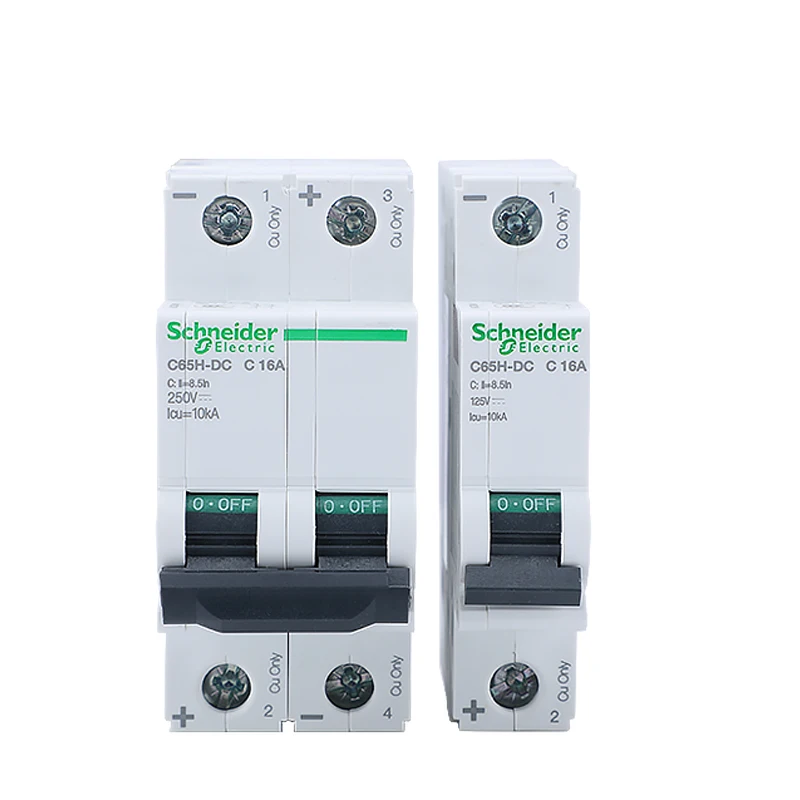 

Schneider electric DC Mini Circuit Breaker Acti 9 C65H-DC 1p 2p type C 1A-63A 10KA 125VDC 250VDC A9N22062 A9N22074