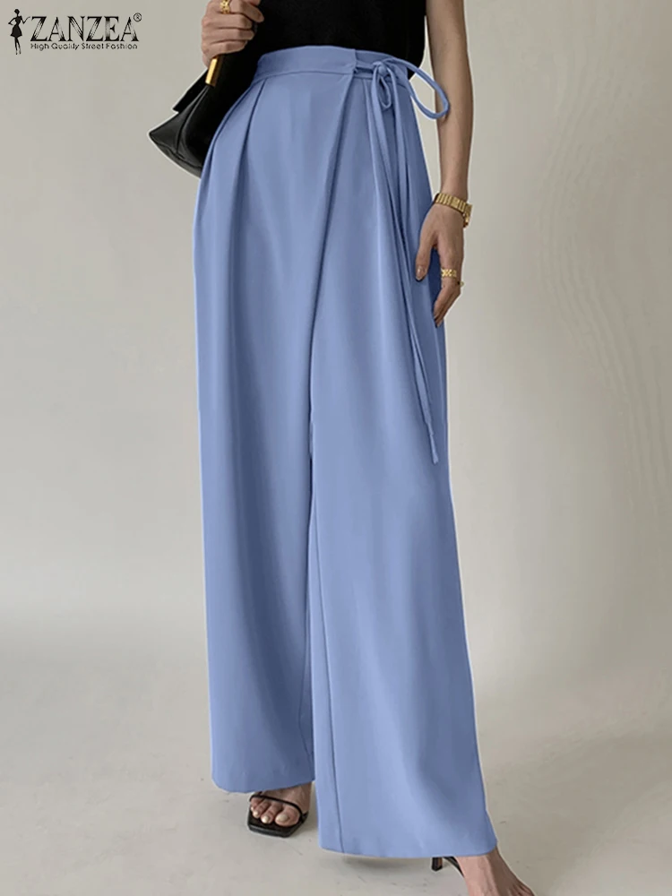 

Fashion Office Lady Suits Trousers Women Summer 2022 OL Loose Ruffles Pants ZANZEA Casual Solid Palazzo Female Streetwears