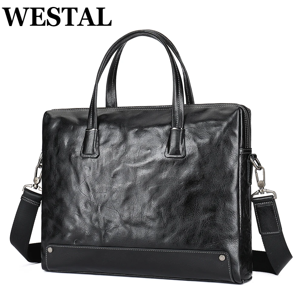 WESTAL Laptop Bag 15.6 Inches Genuine Leather Briefcase For Men Computer Documents Messenger Bags Business Shoulder Bags Handbag