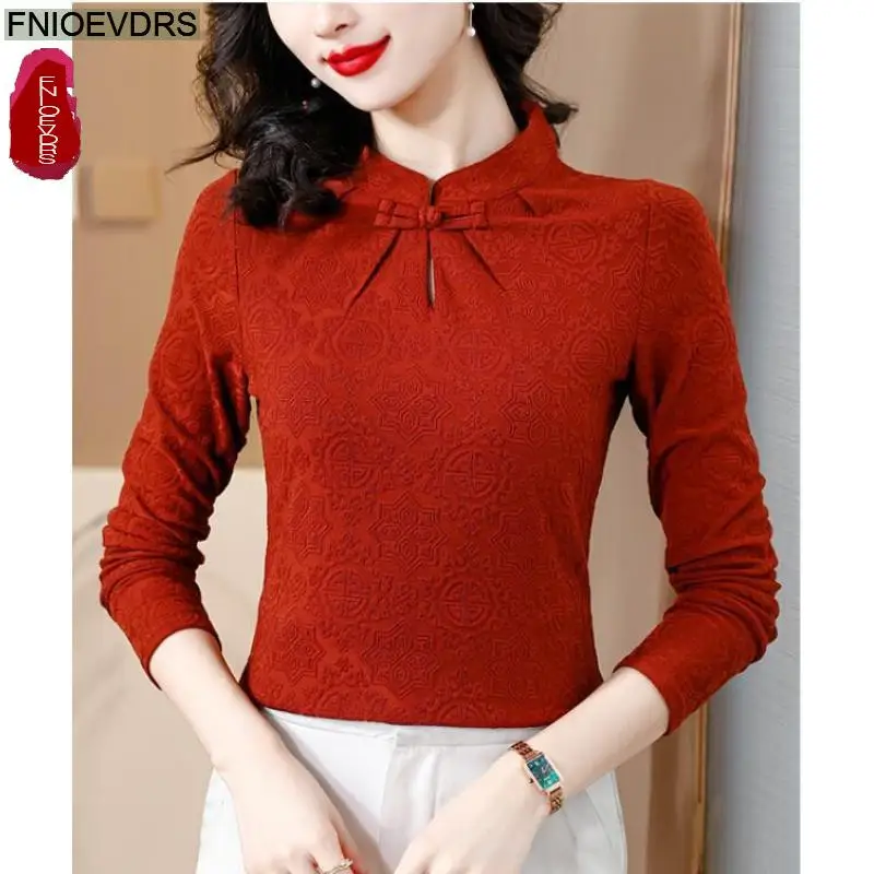 

S-4XL New Year Red Christmas Shirt 2023 Women Elegant Office Lady Button Basic Shirts Slim Fashion Retro Vintage Tops Blouses