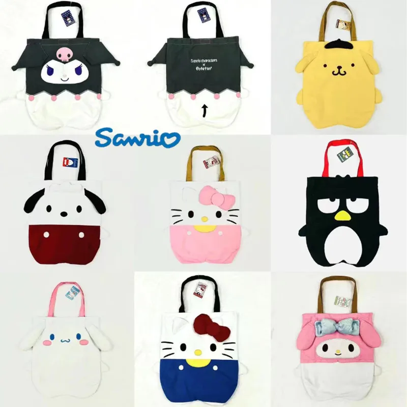 

Sanrio Hello Kitty Cinnamoroll Kuromi Pompom Purin Mymelody Three-dimensional Modeling Canvas Bag Girls Gift