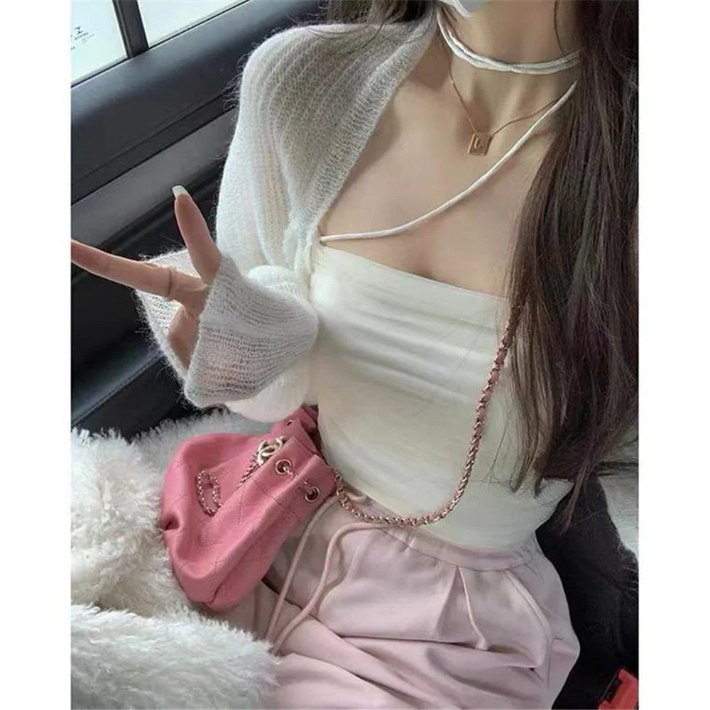 

Женский трикотажный кардиган с защитой от солнца, однотонный Повседневный тонкий кардиган-свитер в Корейском стиле, весна-лето