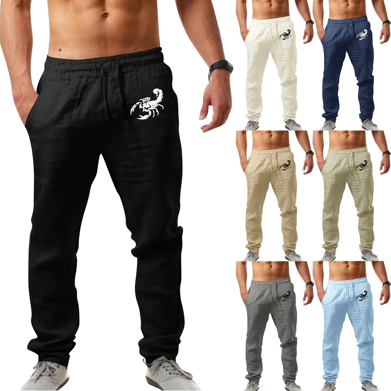

Jeans Relaxed Mens Fashion Casual Printed Linen Pocket Lace Up Pants Large Size Pants