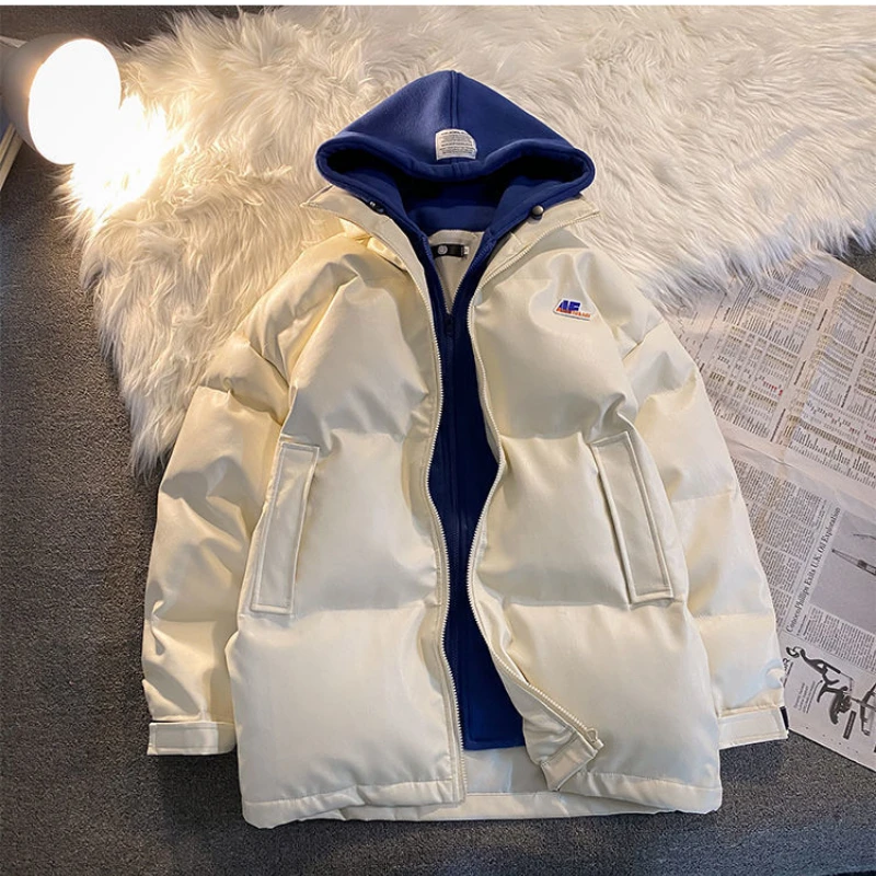 New Faux Leather Jacket Winter Coat for Women Parkas Men's Jacket PU Leather Hooded Cotton Padded Jacket Oversized Coats