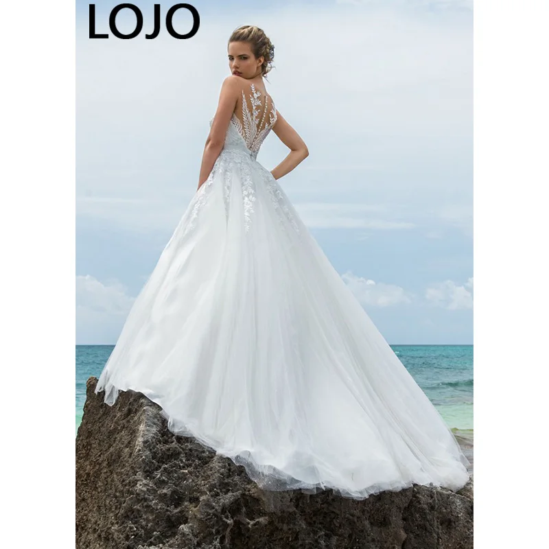 LUOJO Boho Charming Wedding Dress A-line V-neck Spaghetti Straps Tea-Length Custom Made Bridal Gown Appliques Vestidos De Novia  - buy with discount