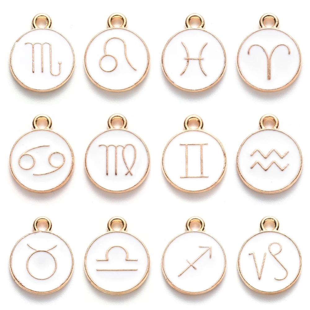 

1Set Alloy Enamel Pendants Flat Round with Constellation White 15x12x2mm Hole: 1.5mm about 12pcs/set