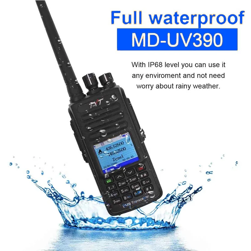 TYT MD-UV390 DMR Radio Station 5W Walkie Talkie MD-390 IP67 Waterproof 136-174MHz & 400-480MHz Dual Time Dlot Digital Radio