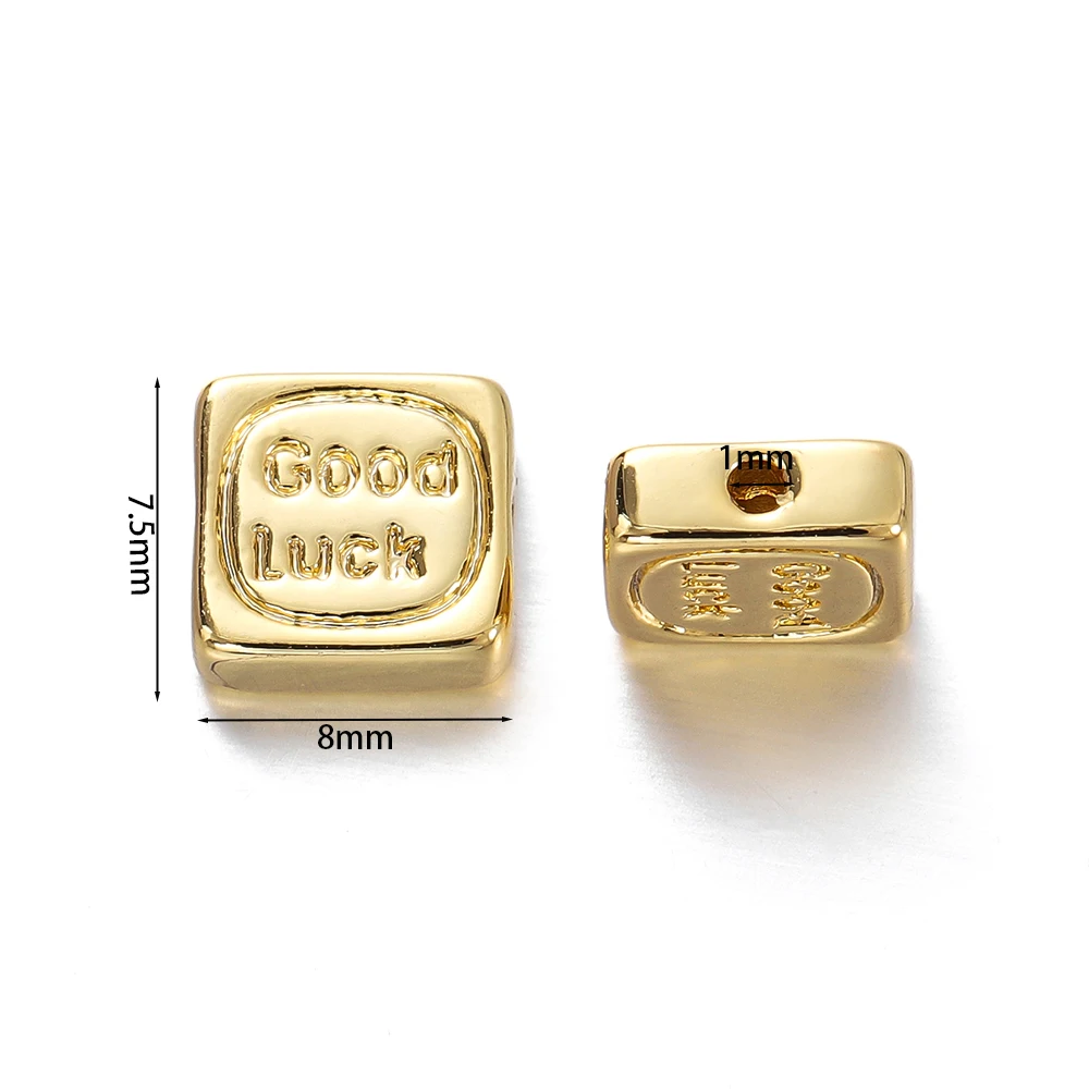 2 шт./Лот 18K позолоченная латунная этикетка на удачу ожерелье кулон квадратный