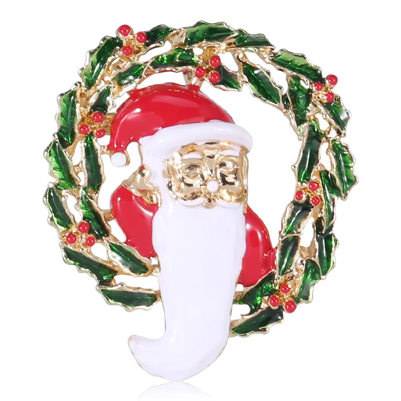 

Fashion Enamel Drop Santa Brooch Green Garland Corsage
