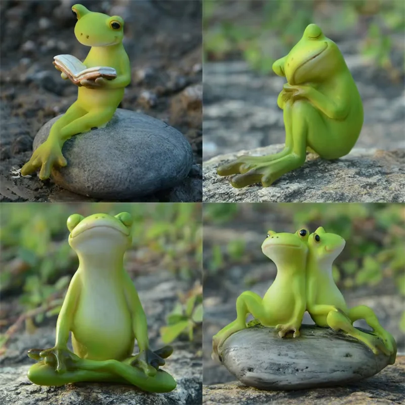 Креативная милая статуя сельской лягушки из смолы уличная скульптура лягушек