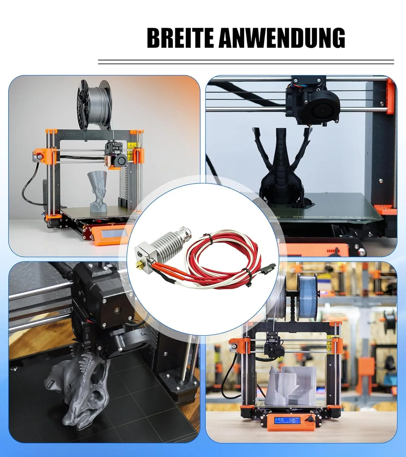 Фото Комплекты хотэндов для 3D-принтеров Prusa MK3, MK3S, MK3S+ (MMU2S) – Сменный экструдер, сборный нагревательный картридж, термисторный блок, сопло №5