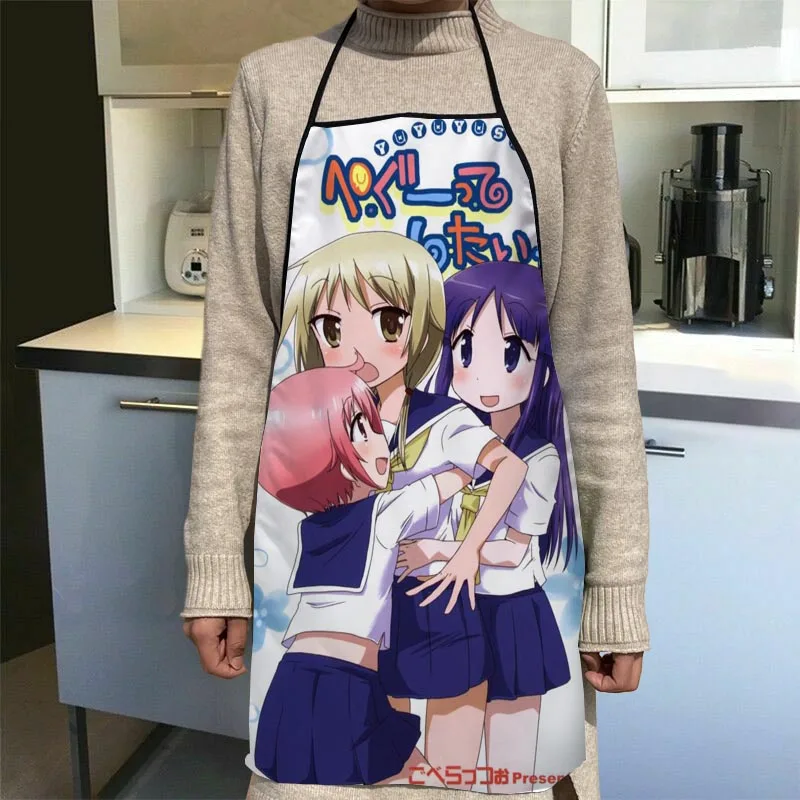 

Custom Yuyushiki Anime Oxford Fabric Apron For Men Women Bibs Home Cooking Baking Cleaning Aprons Kitchen Accessory 0216