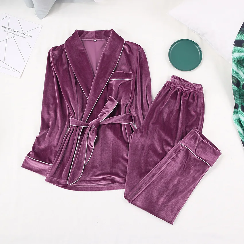 Women Velvet Pajamas Set Warm Long Sleeve Home Suit For Women Two Piece Set Thick Sleepwear Set Night Suit Sets Autumn Female