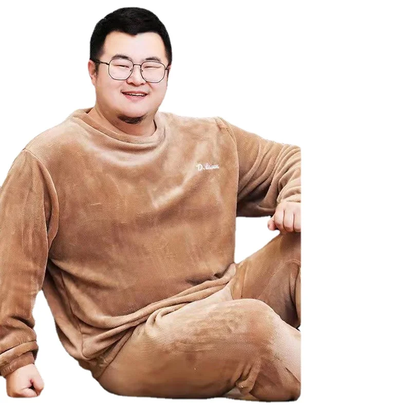 Plus Size 130KG Men's Flannel Pajamas Sets Grey Blue Crimson Home Clothes For male Plus Size Leisure Nightgown Sleepwear Suit