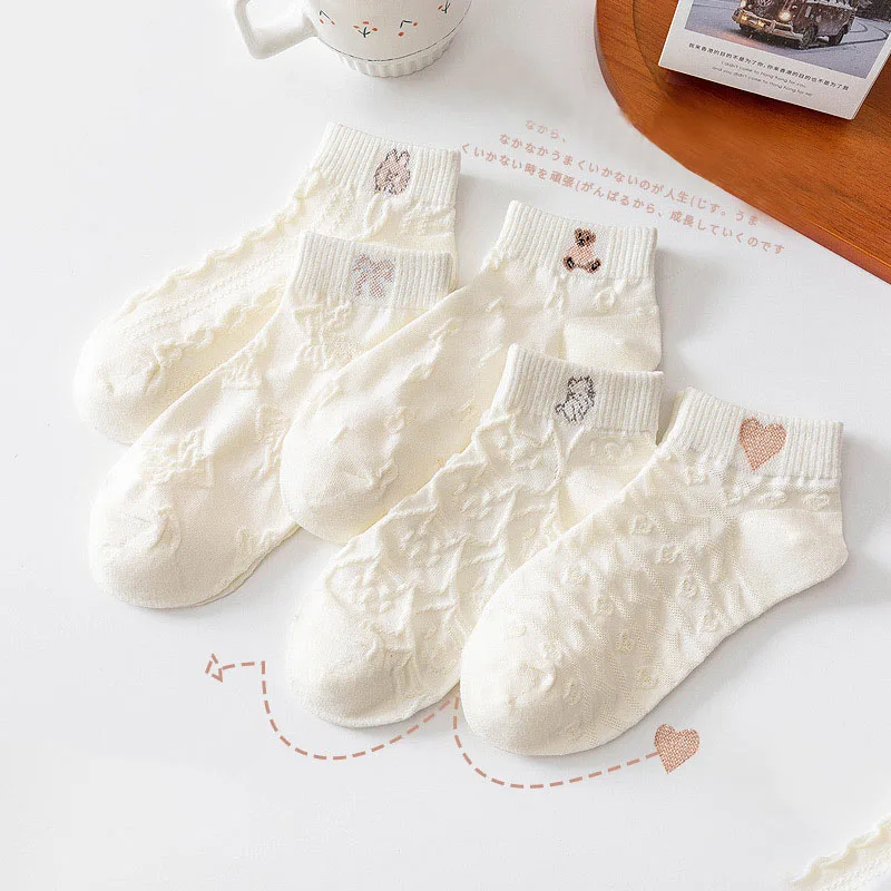 5Pairs/Lot Cute Summer Women Short Socks Boat Chaussette Femme Cotton Ankle Lace Mujer Sock Female Mesh Breathable Calcetines