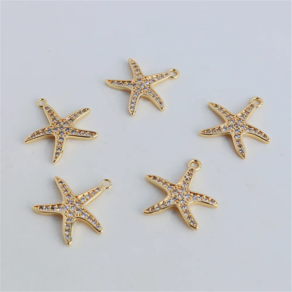 

14K gold wrapped color preserving inlaid zircon 17mm Starfish Pendant DIY jewelry necklace bracelet pendant