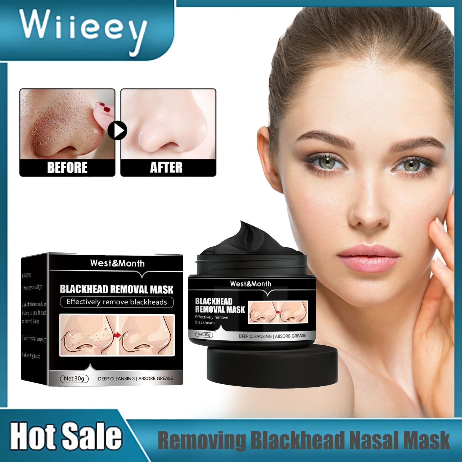 

Removing Blackhead Nasal Mask Cleaning Shrink Pores Acne Treatment Oil-Control Charcoal Deep Cleansing Tearing Peeling Nose Mask