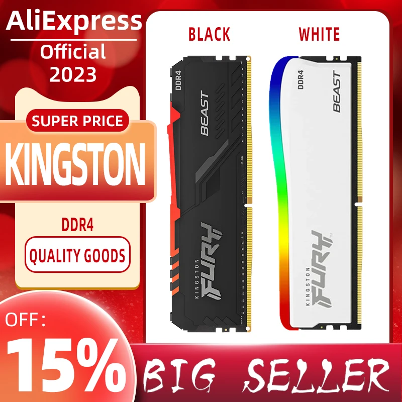 

Kingston FURY Beast DDR4 RAM RGB 8GB 16GB 3600MHz Desktop AMD Intel CPU Motherboard Memory RAMs 288 PIN 1.35V