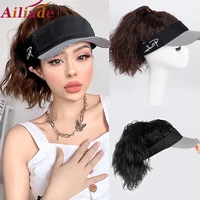 ailiade synthetic short curly hat wig natural fake hair ponytail extension wig wiht hat adjustable shade baseball cap wig