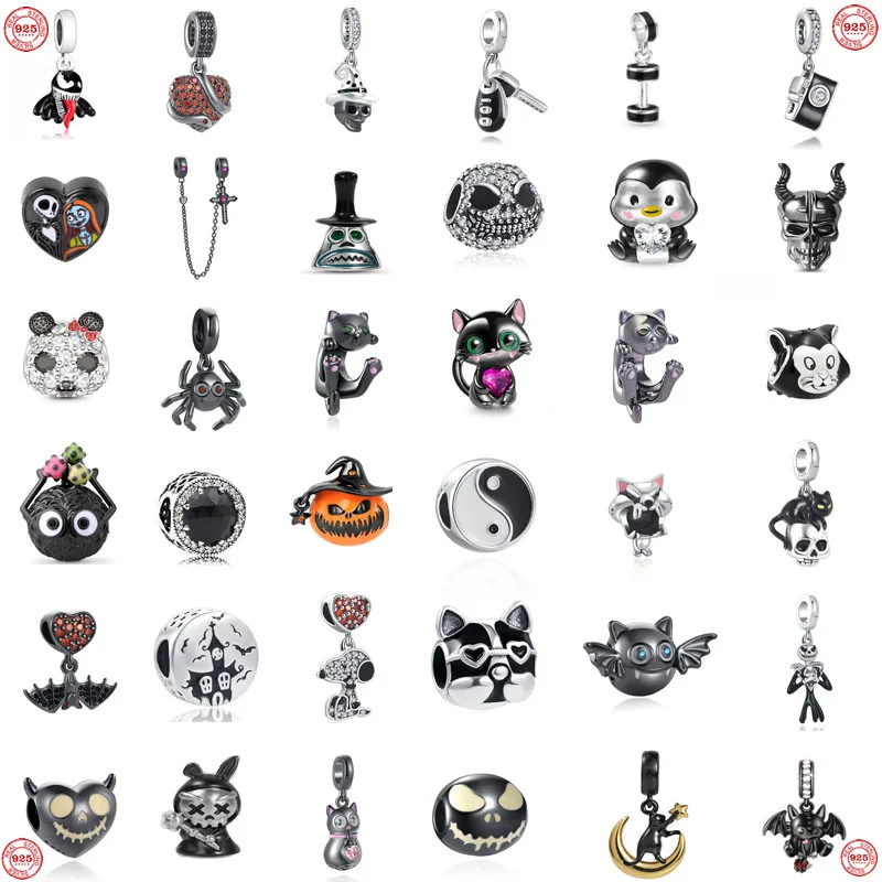 Новинка оригинальные бусины из серебра 925 пробы в виде чёрной кошки мрачного