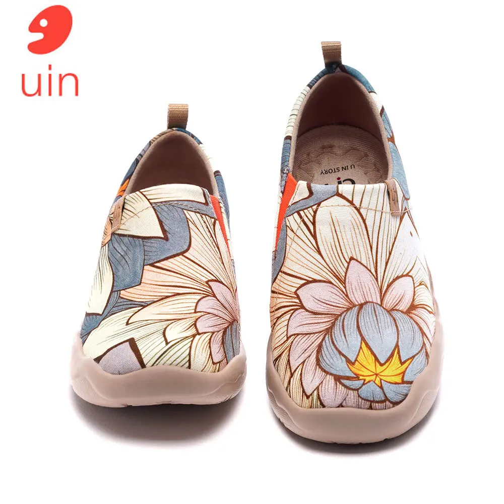 UIN Women's shoes Slip On Lightweight Sneakers Walking Flats Casual Comfort Flower Art Painted Travel Loafers