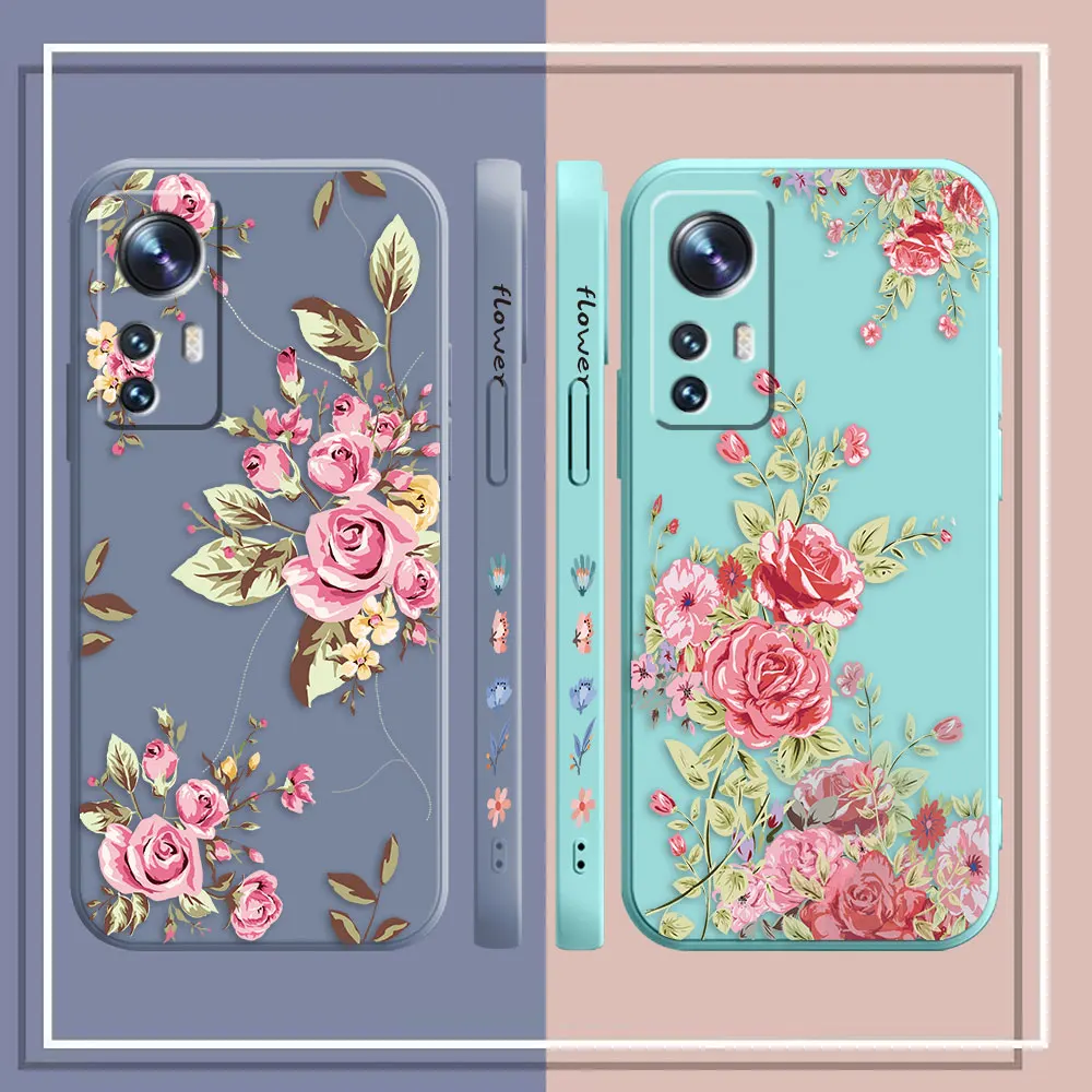 Phone Case For Xiaomi 13 12 12T 12S 11 11T 10 10S 9 Pro Ultra Lite Colour Case Cover Funda Cqoue Shell Capa Pretty Pink Flowers