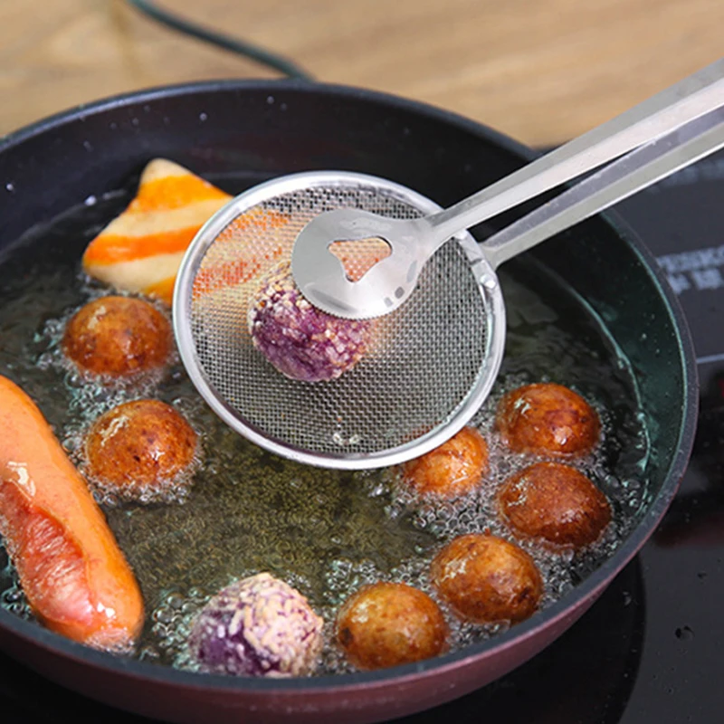 

Ситечко из нержавеющей стали с зажимом, Кухонное ситечко с длинной ручкой, ложка-ложка, большой дуршлаг с зажимом для фильтрации продуктов, кухонный инструмент