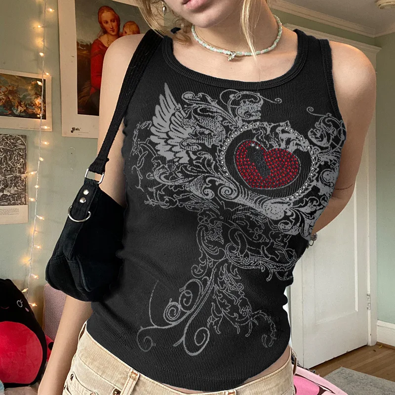 

Sleeveless Retro Y2k Corset Crop Top Women Cyber Tank Top Tee Emo Gothic Coquette Aesthetic Grunge Fairy Core 90s Ropa Fairycore