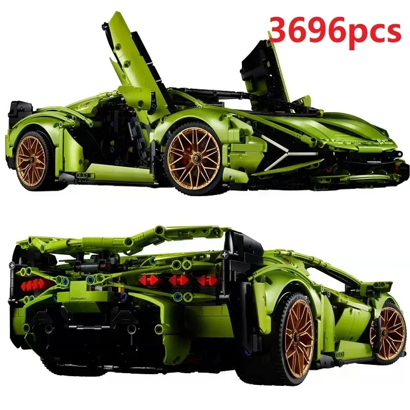 Фото 3696 шт. Lamborghinised Sian спортивный автомобиль строительные блоки FKP37 сборка автомобиля совместимо 42115 кирпичи подарки на день рождения украшения №3