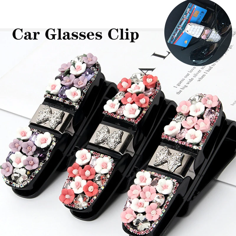 

2022 New Car Glasses Clip High-end Elegant Card Storage Full Diamond Butterfly Girls Car Interior Car Storage Car Decoration Gif