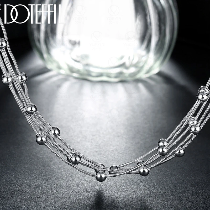 

DOTEFFIL 925 Sterling Silver Multi Snake Chain Smooth Beads Necklace For Women Man Fashion Wedding Party Charm Jewelry