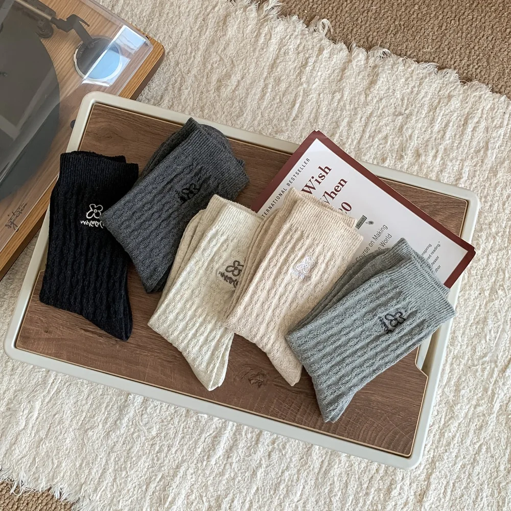 Женские носки Harajuku с вышивкой и цветочным принтом японские милые Kawaii женские