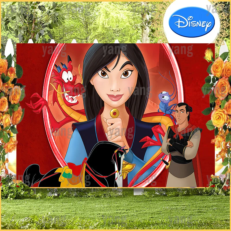 Custom Disney Beautiful Brave Princess Mulan Cartoon Decoration Photo Backdrop Background for Baby Children Happy Birthday Party