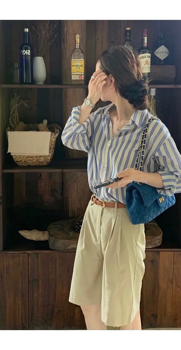 spring blouse long sleeve women blouses female shirt Korean chic style long sleeved top striped shirt women chic office top