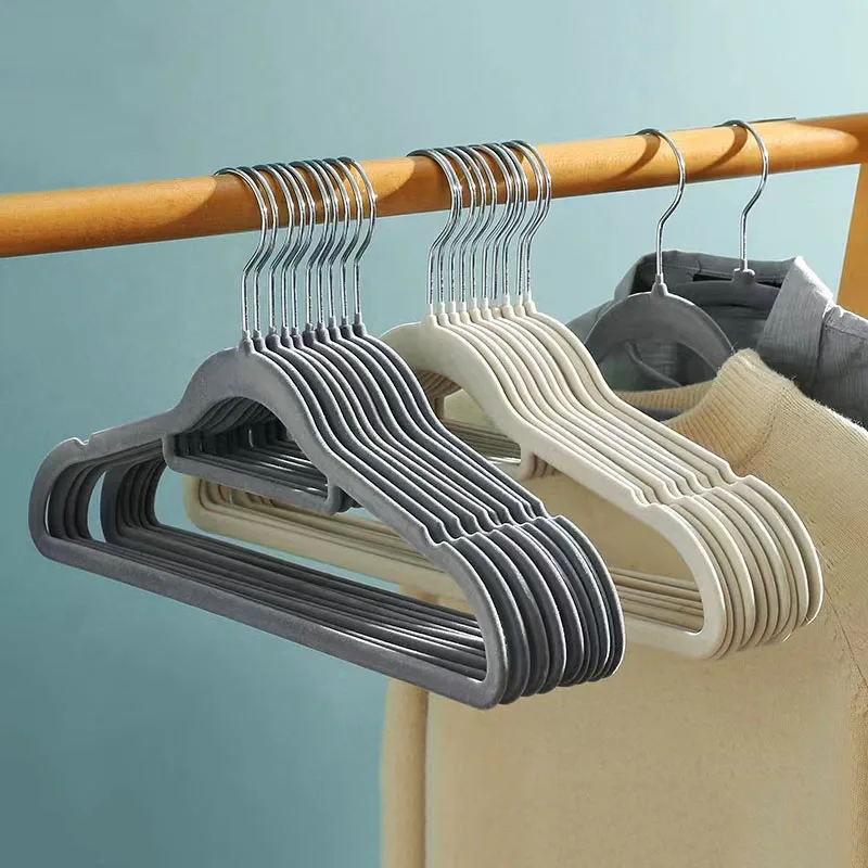 

10/20pcs High Quality Velvet Dryer Hanger Wardrobe Organizer Clothes Rack Non-Slip Suit Shirt Coat Flocking Hanger Space Saving