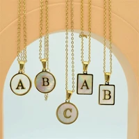 stainless steel a z alphabet round square initial necklaces for women natural shell letter necklaces minimalist jewelry gift