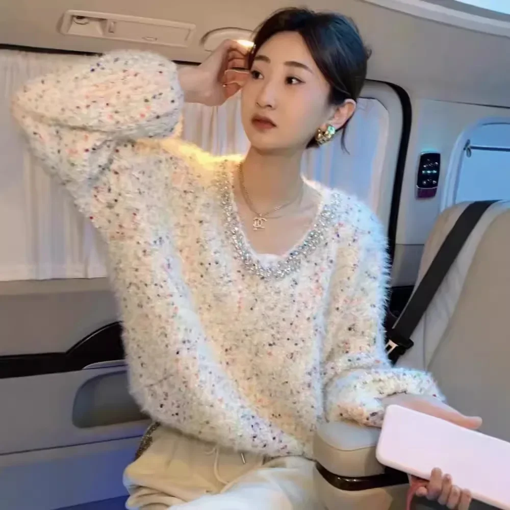 Женский вязаный пуловер в горошек повседневный мягкий Свободный с длинными