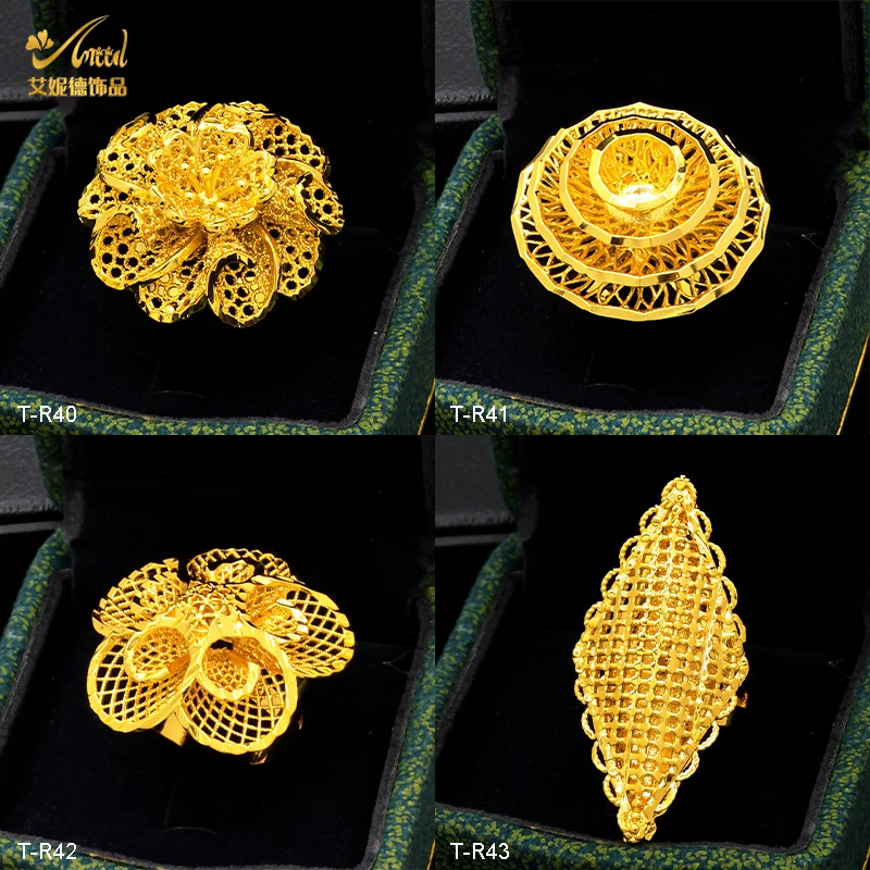 ANIID Dubai Gold Plated Finger Ring Jewelry For Women Wedding Party Gift Arabic African Charm New Designer Flower Jewellery