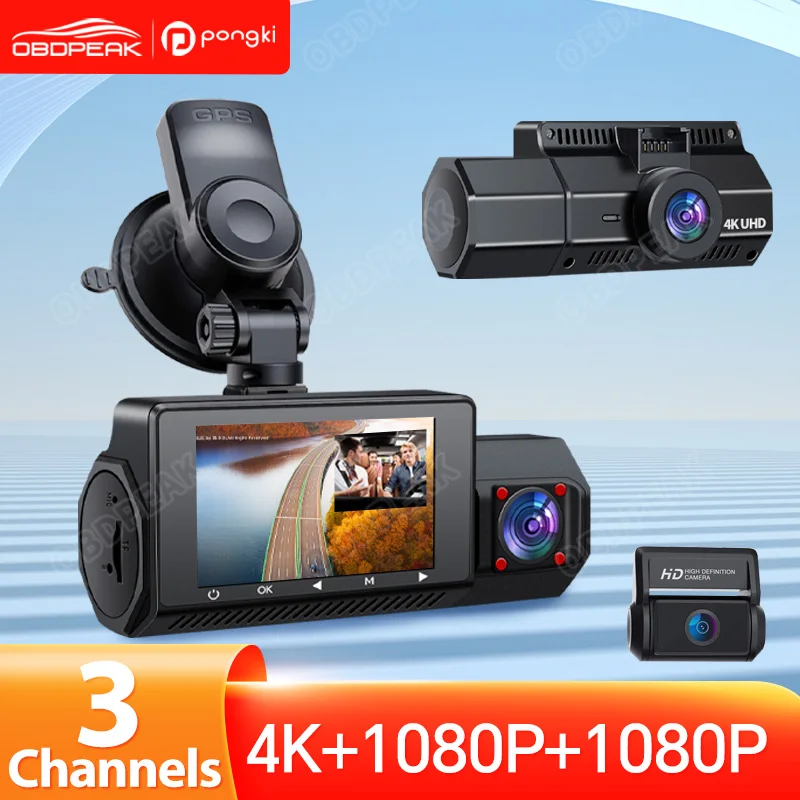 

4K Dash Cam M9 3 Channel Built-in GPS WiFi Camera Car DVR 24H Parking Monitor Support Rear or Interior Cam